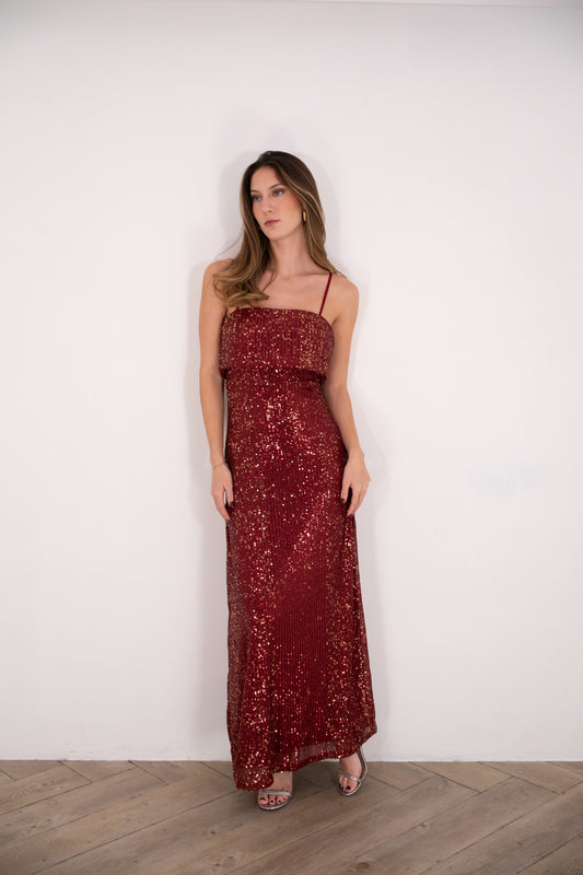 Burgundy Sequin Tube Maxi Dress