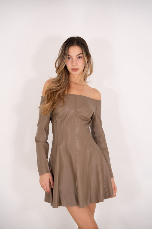 Taupe Faux Leather Mini Dress