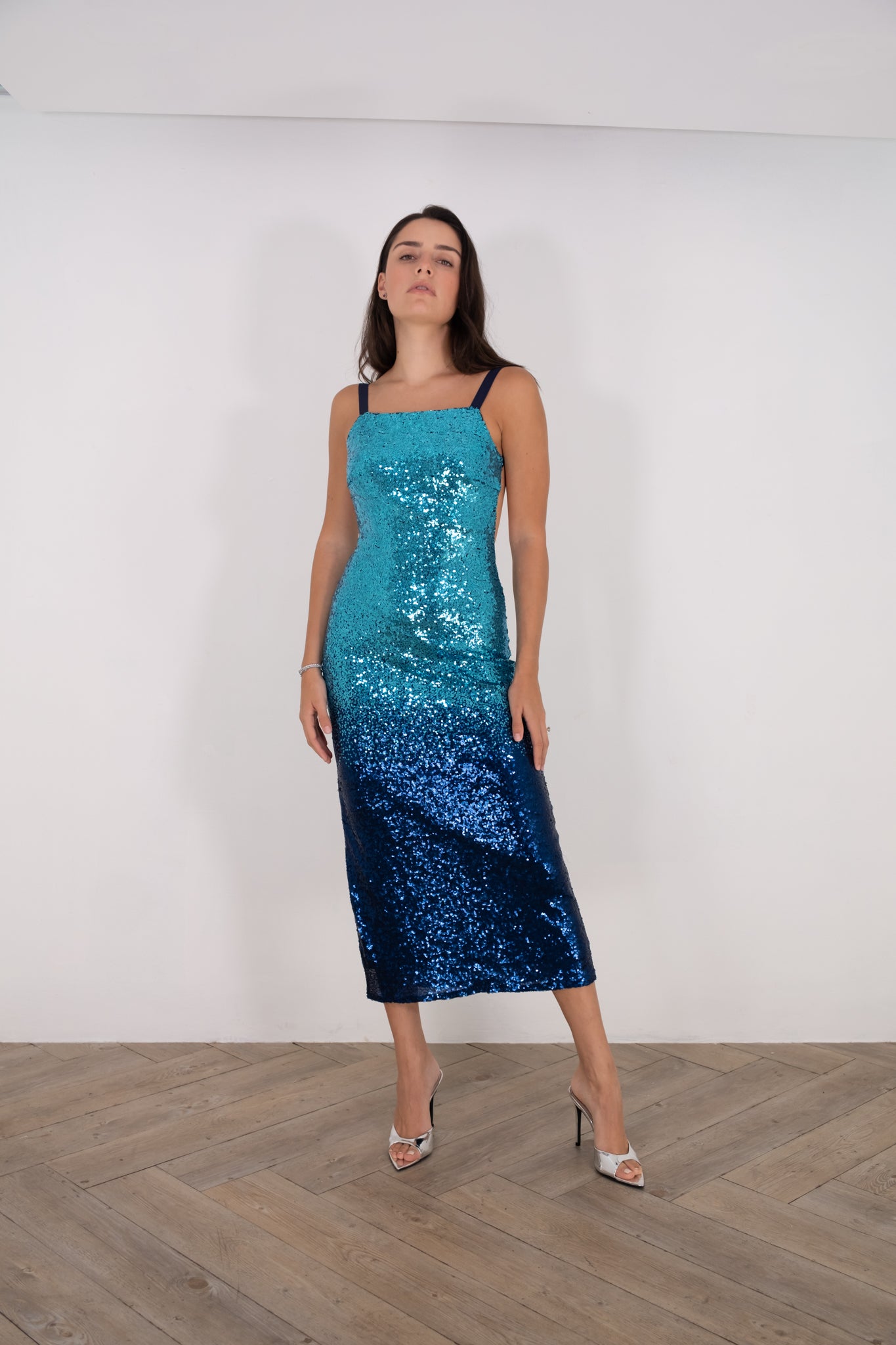 Blue Sequin Midi Dress