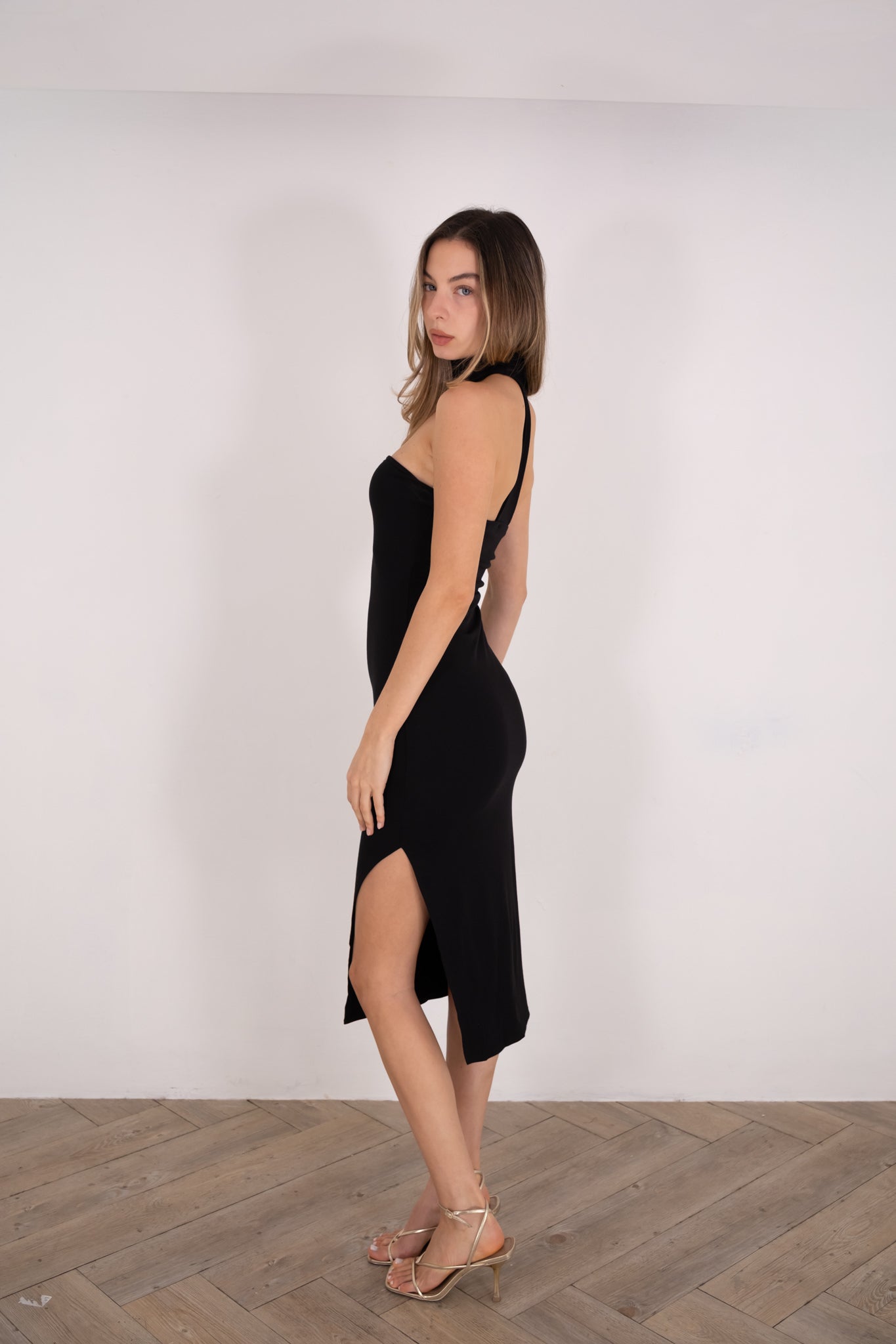 Black Midi Neck Dress