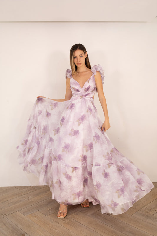 Lavender Ruffle Floral Printed Dress