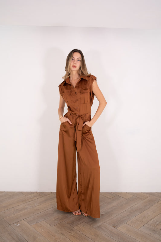 Mocha Satin Jumpsuit