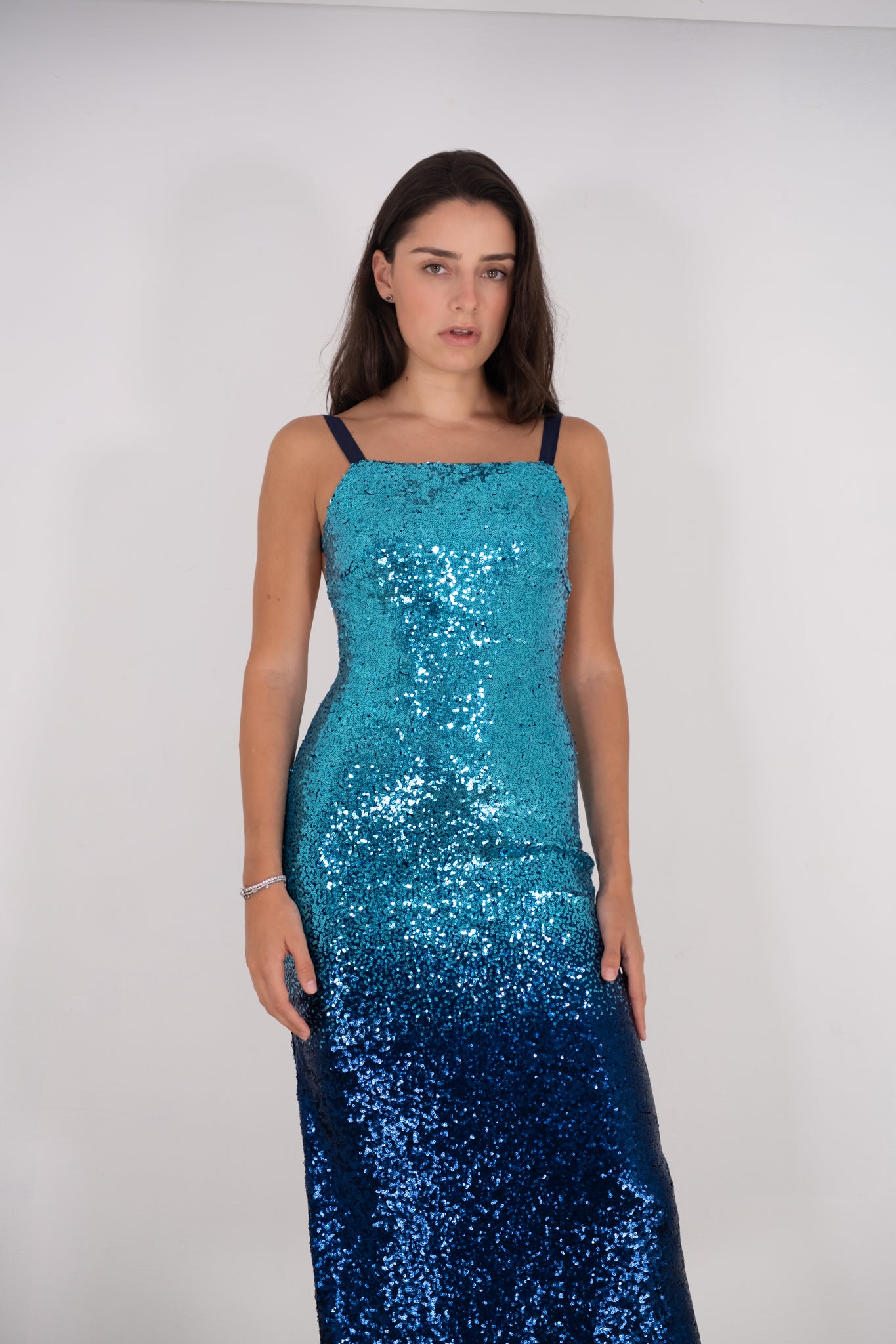 Blue Sequin Midi Dress