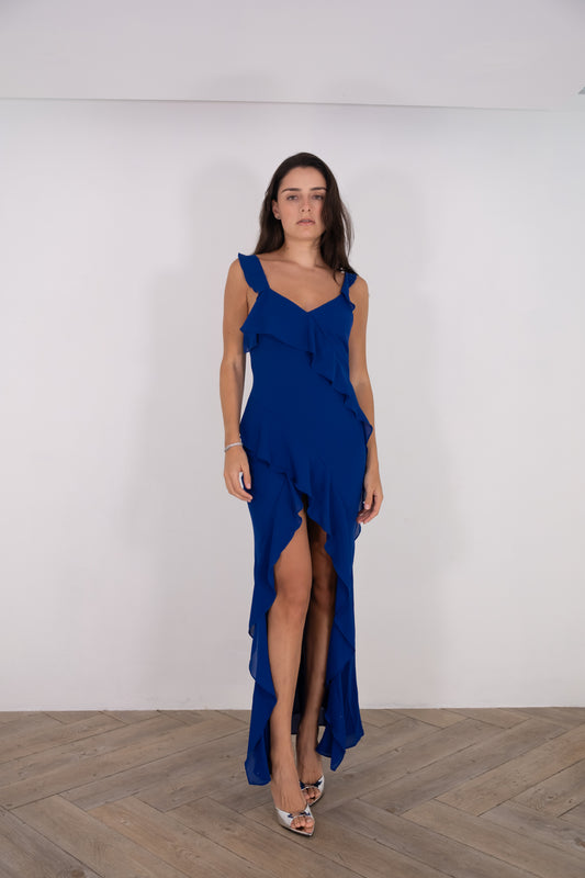 Blue Ruffle Maxi Dress