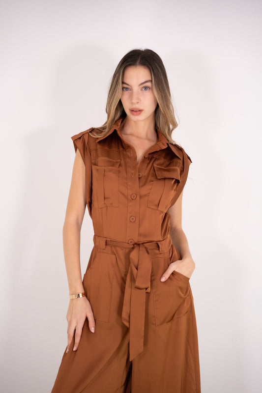 Mocha Satin Jumpsuit