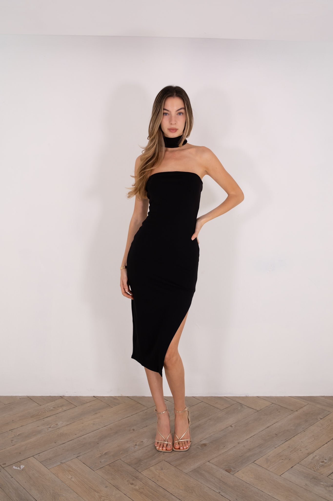 Black Midi Neck Dress