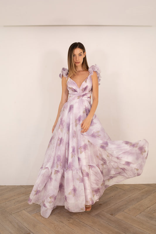 Lavender Ruffle Floral Printed Dress