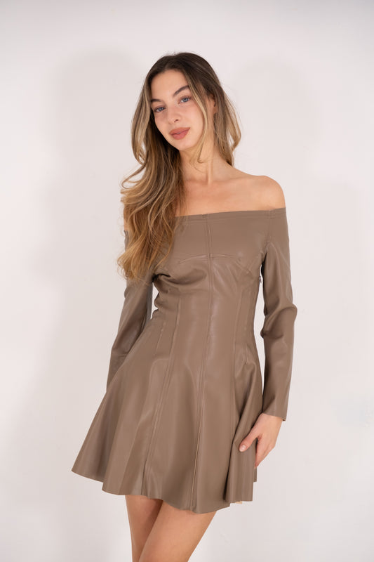 Taupe Faux Leather Mini Dress