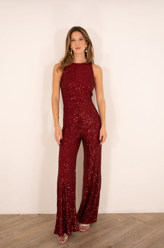 Wine Sequin Jumpsuit