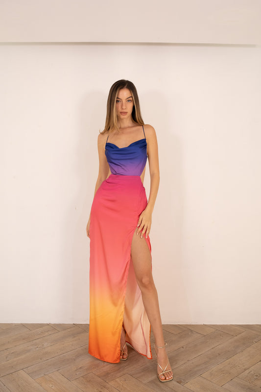 Multi Color Ombre Satin Dress