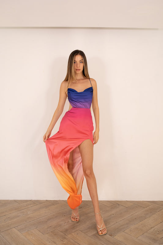 Multi Color Ombre Satin Dress