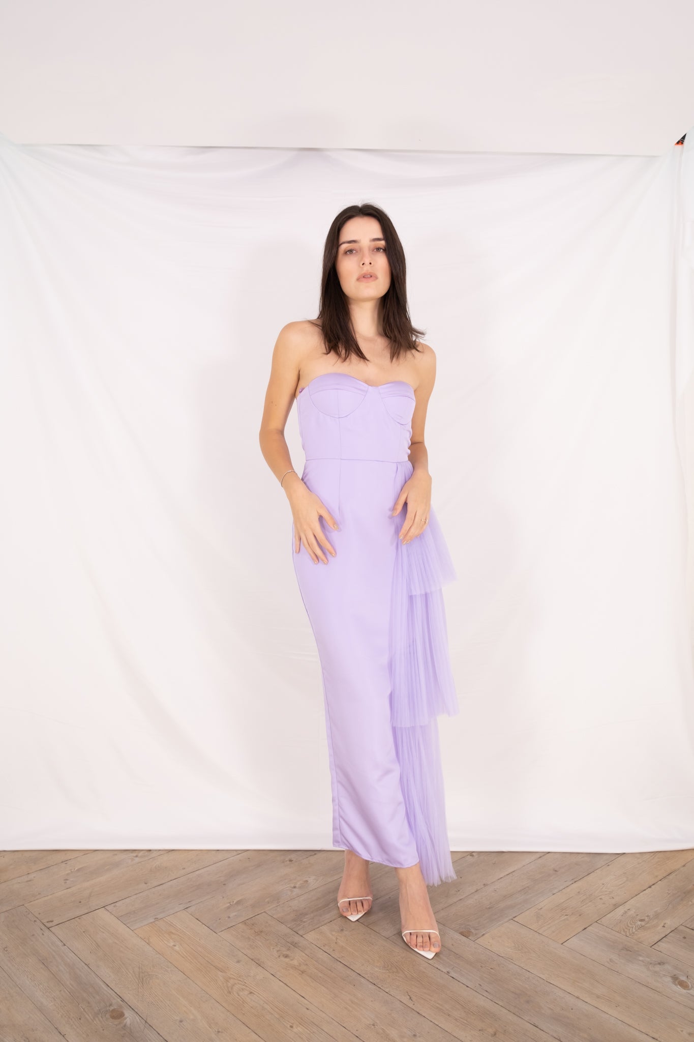 Lavender Satin Sweetheart Tulle Maxi dress