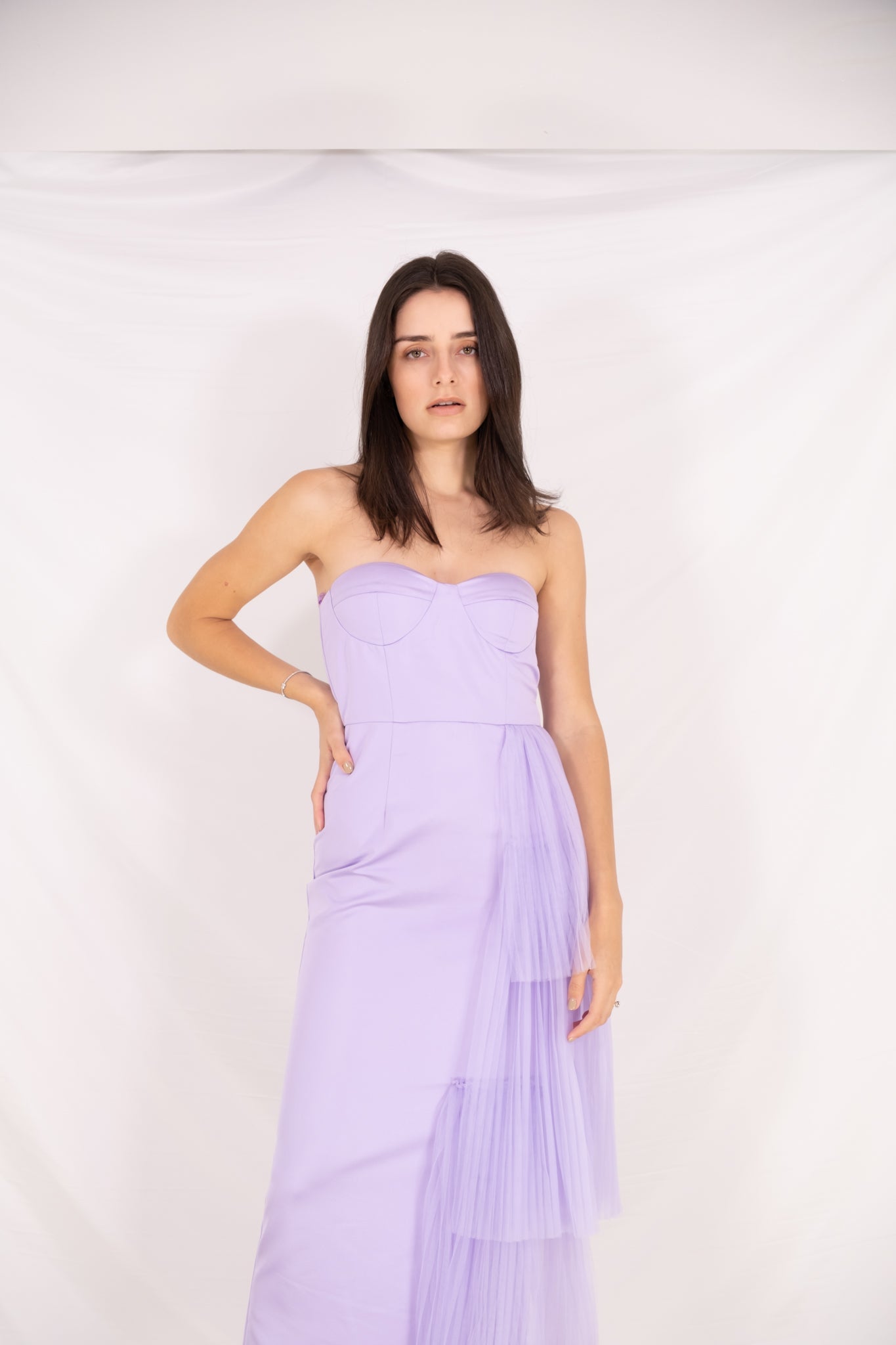 Lavender Satin Sweetheart Tulle Maxi dress