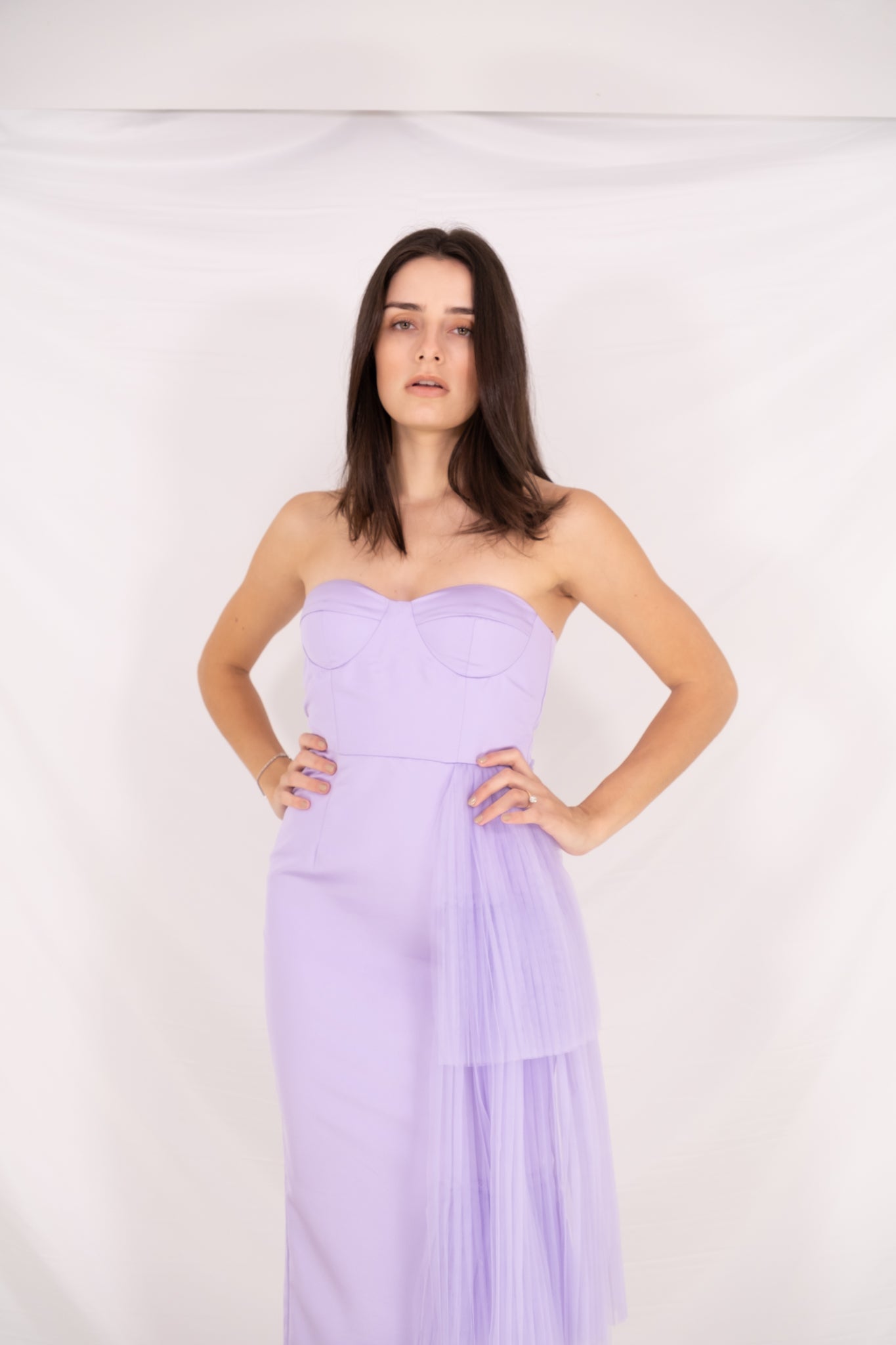 Lavender Satin Sweetheart Tulle Maxi dress