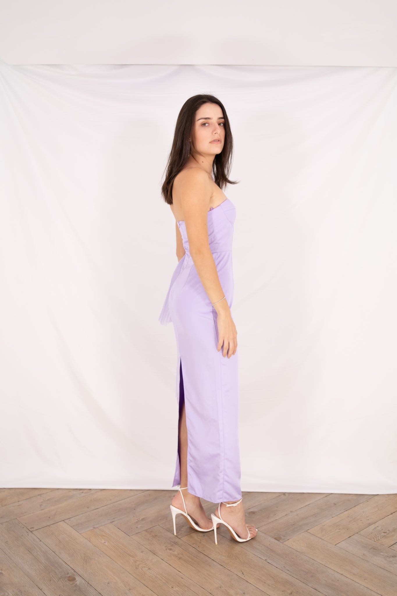 Lavender Satin Sweetheart Tulle Maxi dress