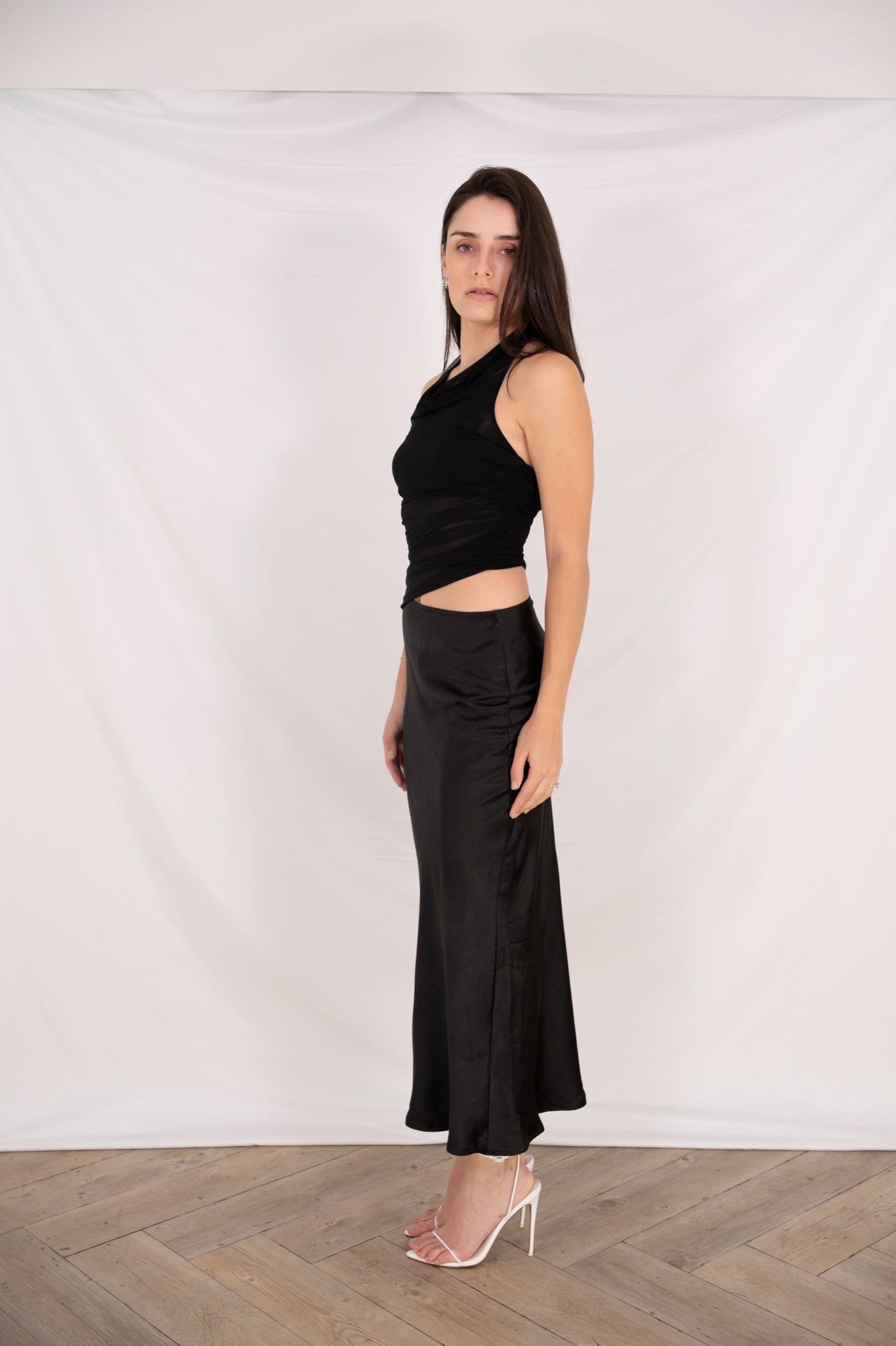 Black Mesh Halter Maxi Dress