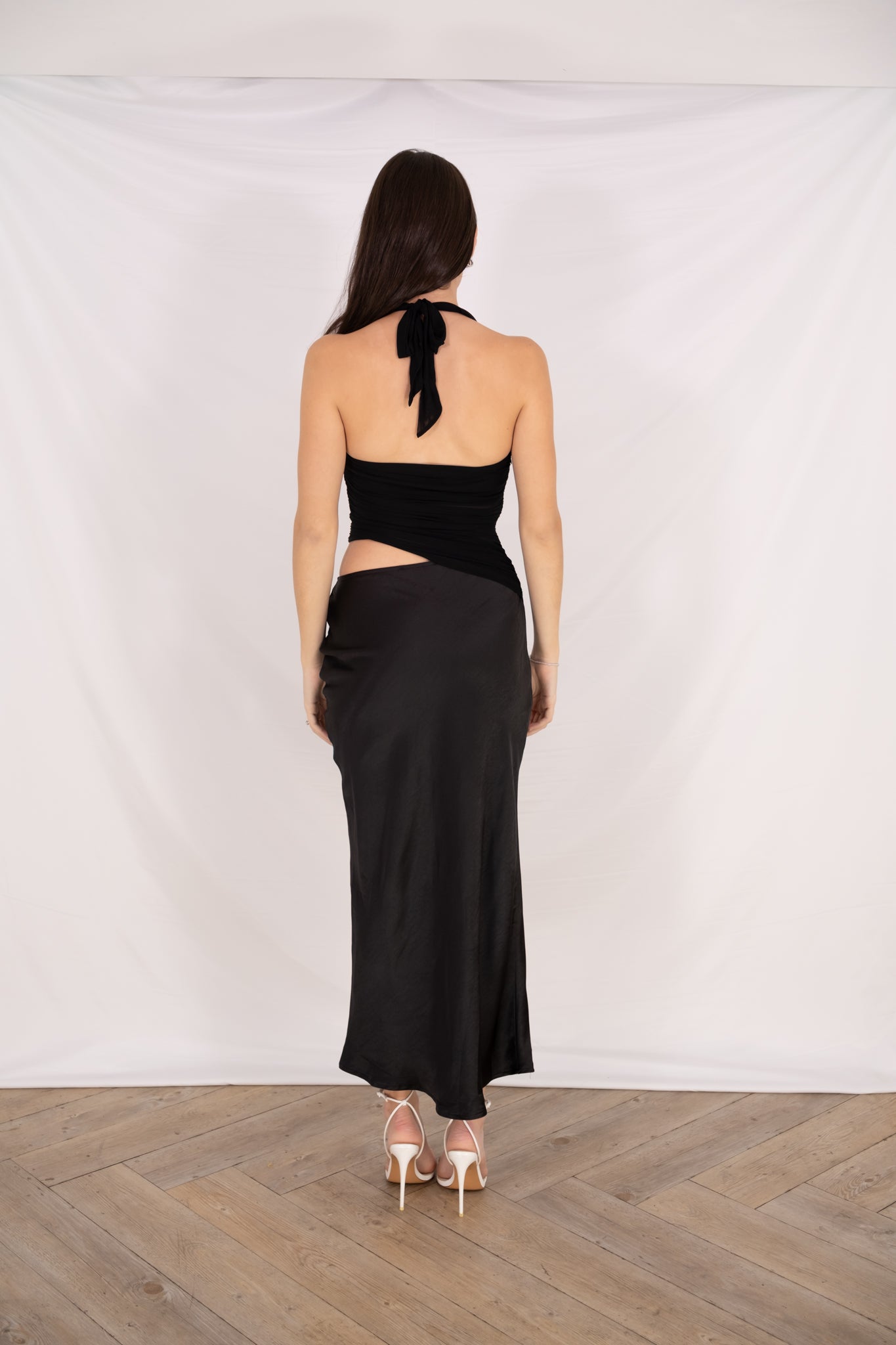 Black Mesh Halter Maxi Dress