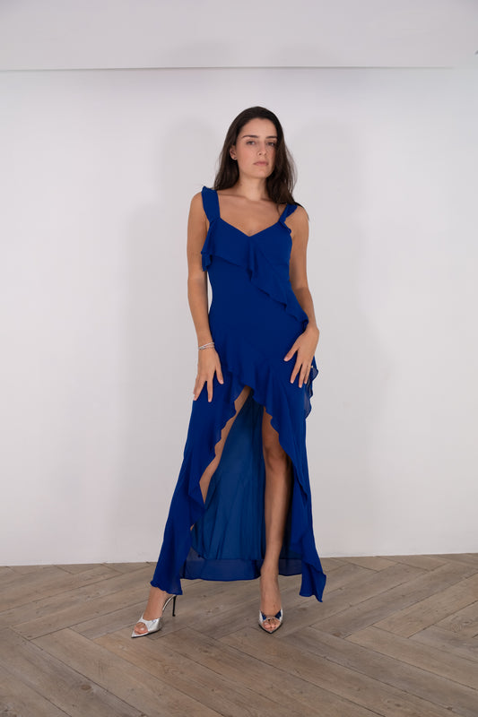 Blue Ruffle Maxi Dress