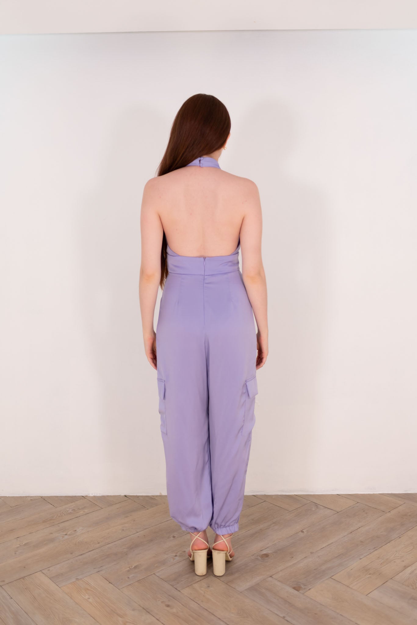 Lavender Satin Cargo Jumpsuit