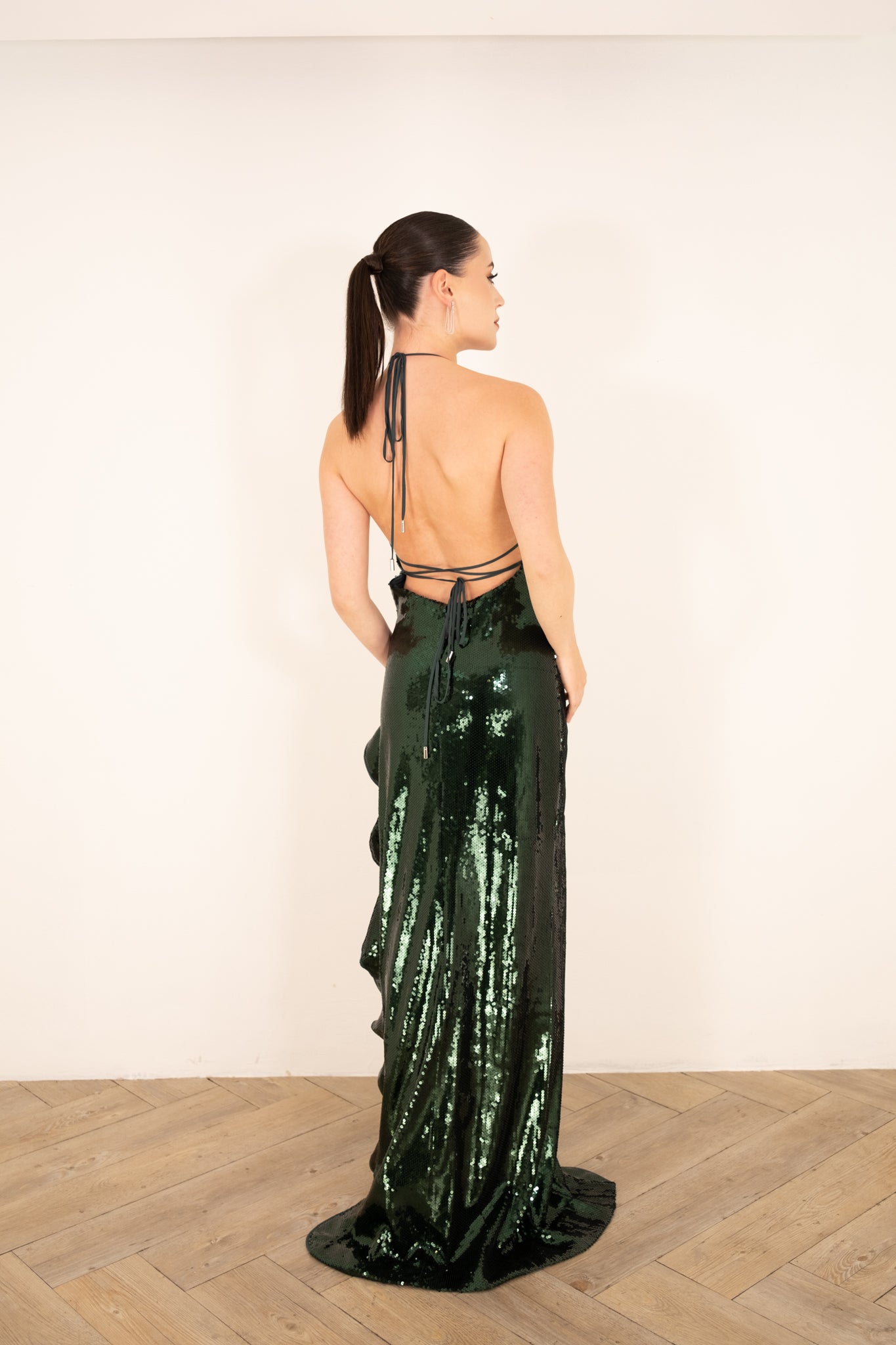 Hunter Green Sequin Halter Dress