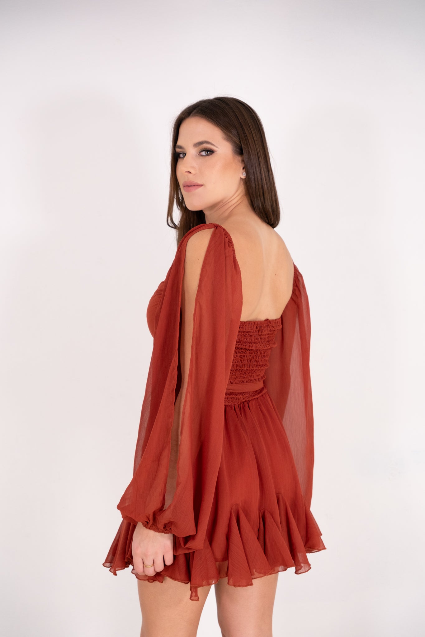 Rust Flutter Dress