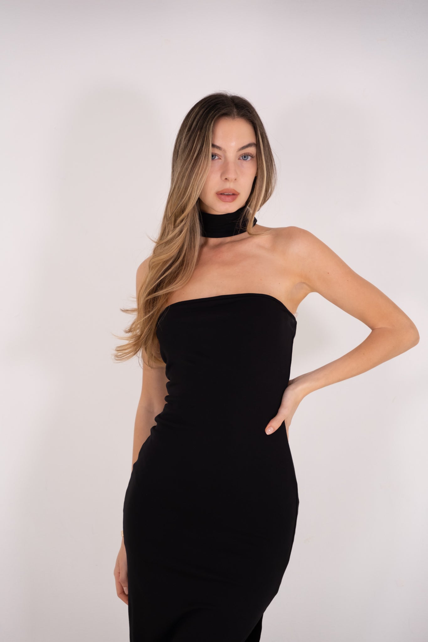 Black Midi Neck Dress