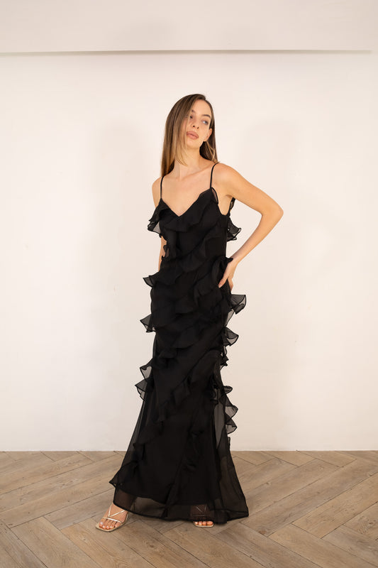 Black Ruffled Maxi Dress