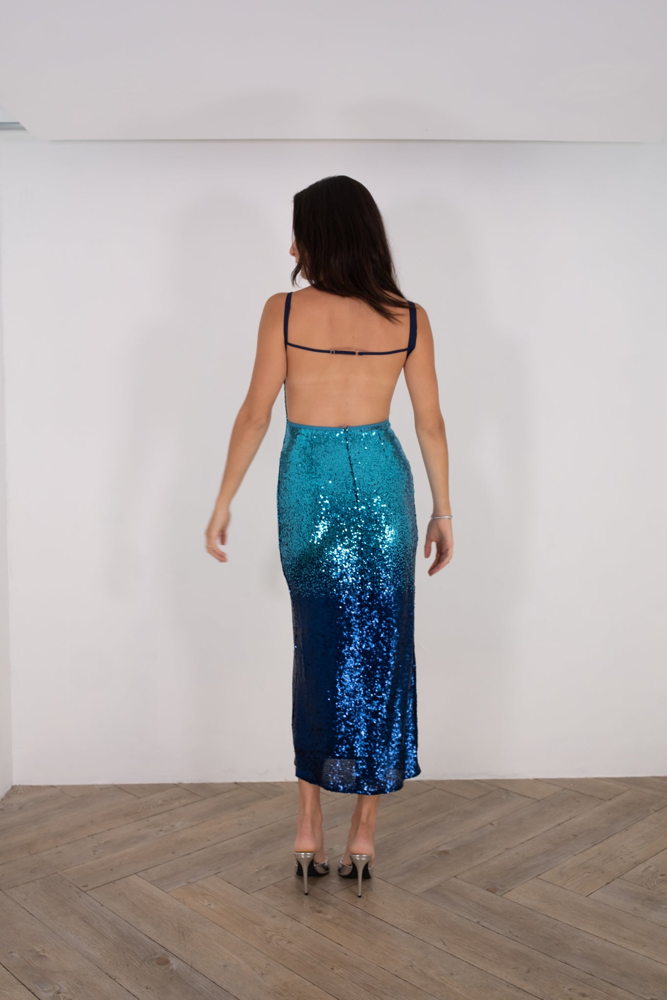 Blue Sequin Midi Dress