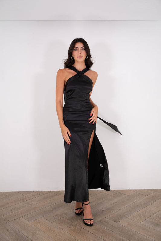 Halterneck Black Bow Maxi Dress