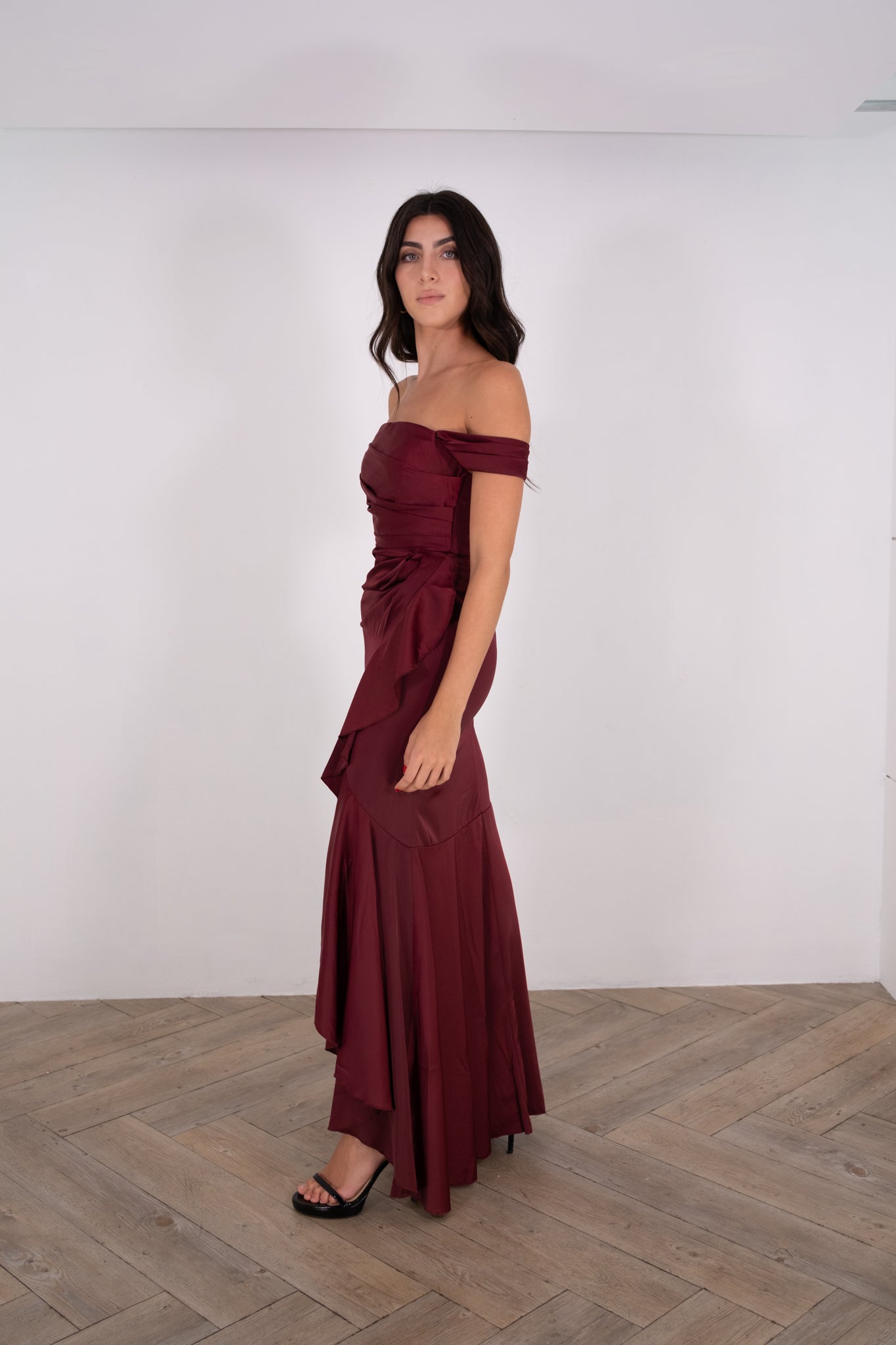 Wine Off Shoulder Dress