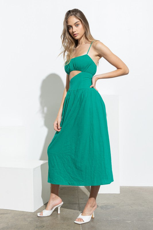 Green Linen Cut Dress